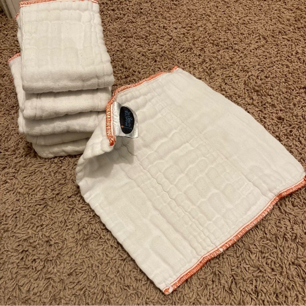 Imagine Cloth Pre Fold Diaper Inserts 6 pack White 100% Cotton Burp Rags Baby